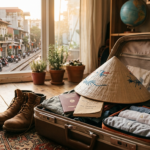 gepackte Koffer im Hotelzimmer