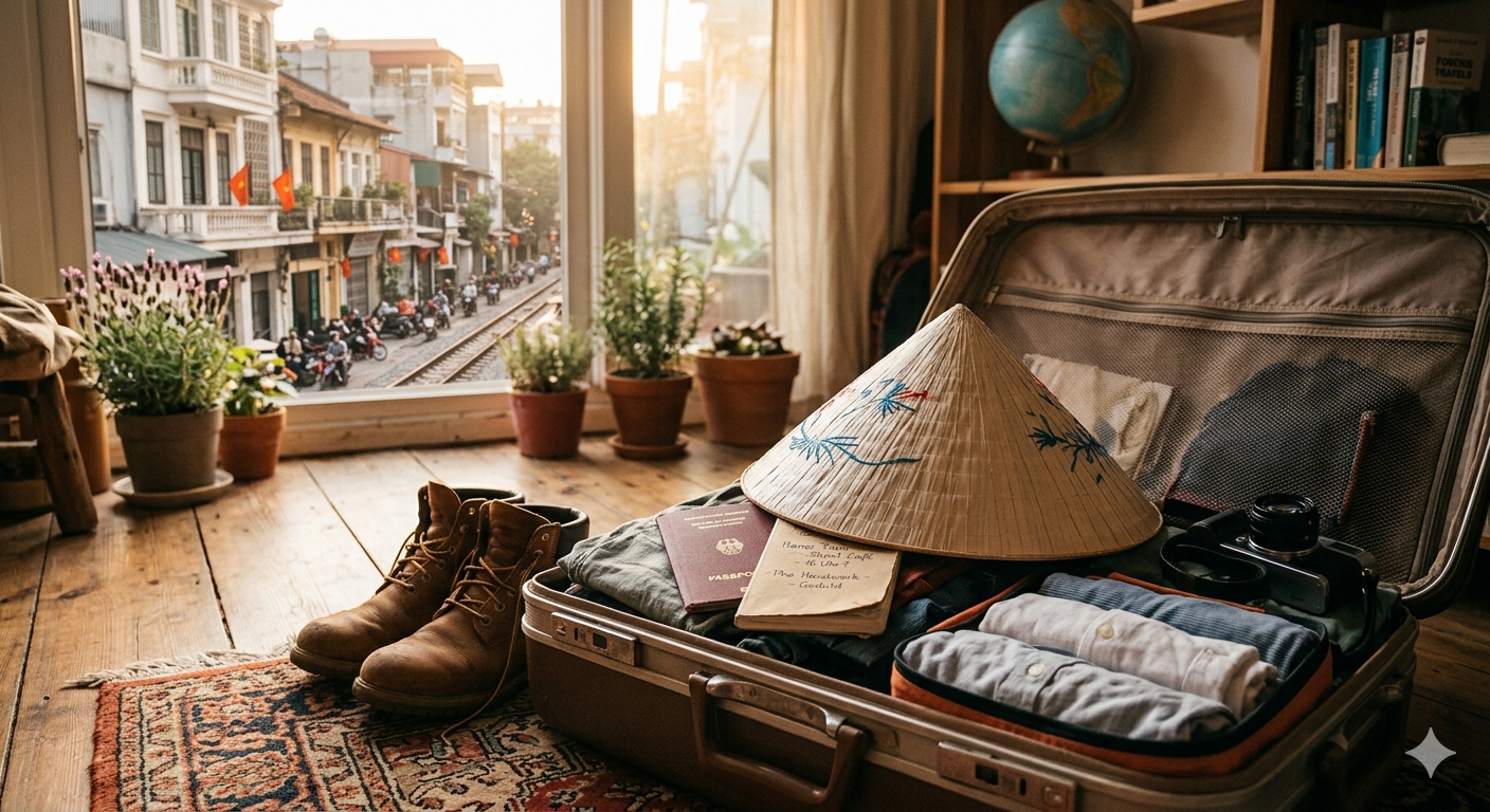 gepackte Koffer im Hotelzimmer