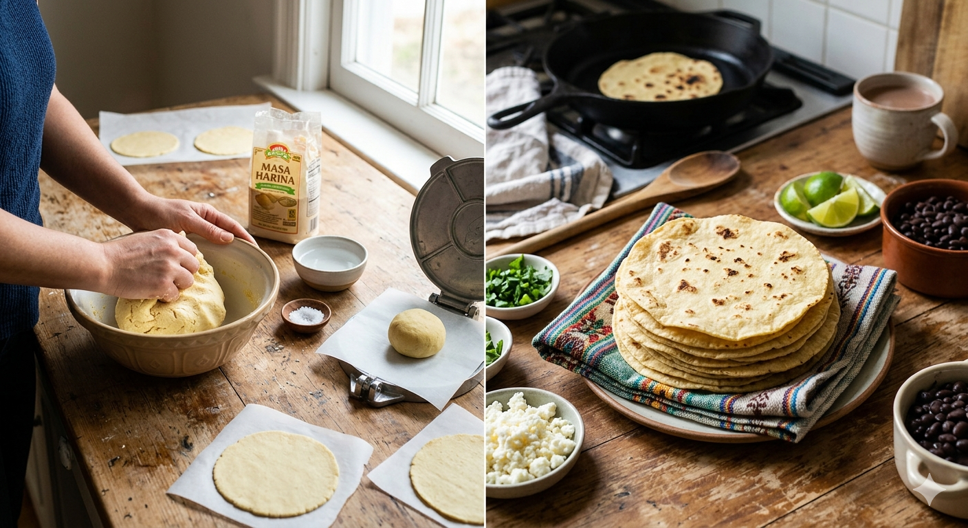 Herstellung von selbstgemachten Mais Tortillas